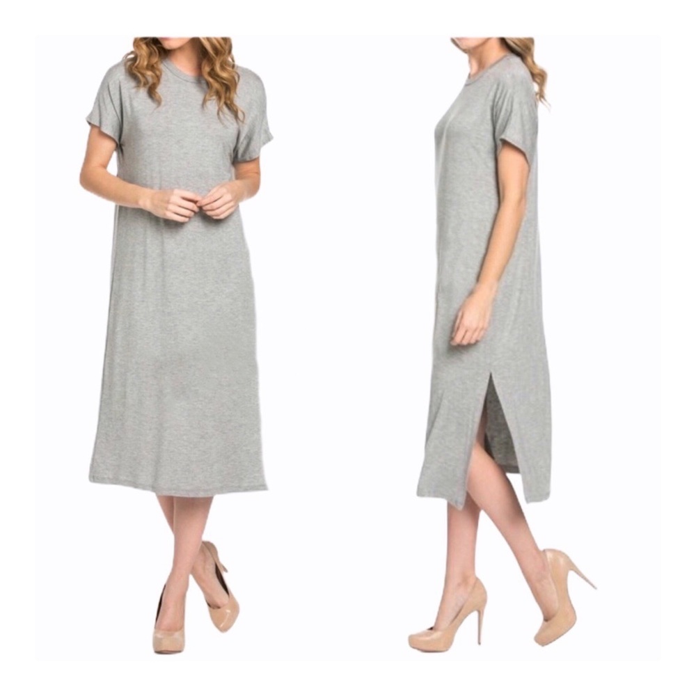 Azules Grey Midi Short Sleeve Tee Shirt Dress